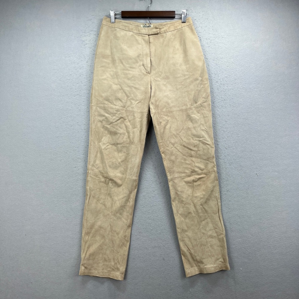 St Johns Bay Suede Leather Pants Women 8 Tan Straight Leg High Rise Boho Western